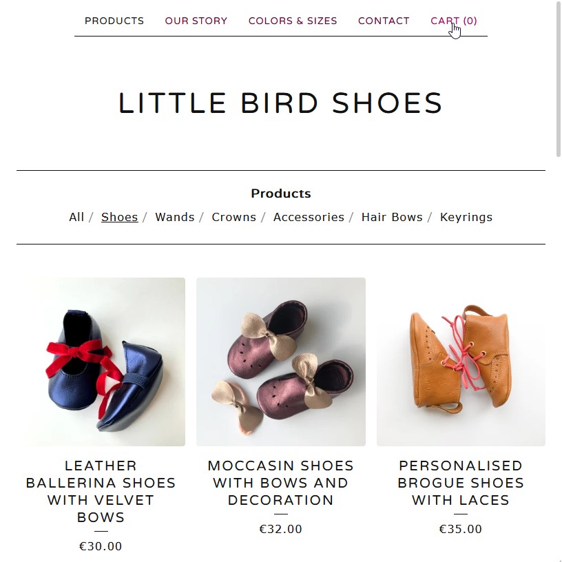 screenshot of a shopping site